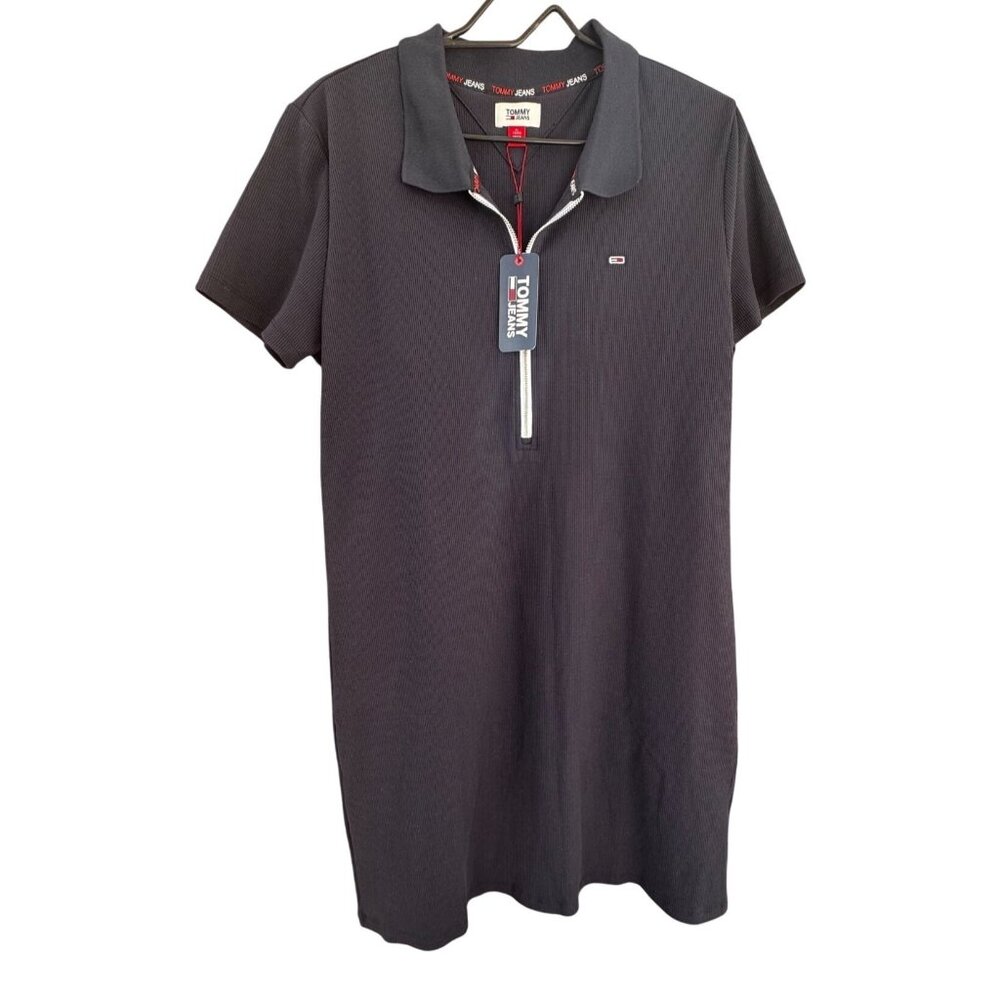 NWT Tommy Jeans Women's Size XL Navy Polo Dress Half-Zip Closure Casual Style